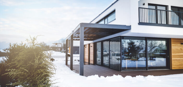 Contemporary home in winter time